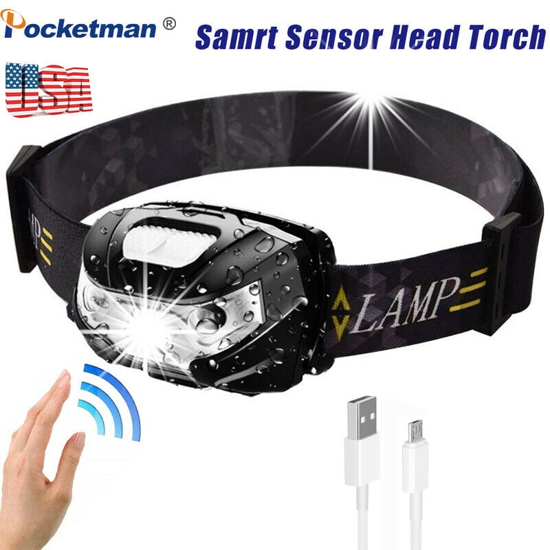Motion Sensor LED Headlamp Headlight USB Rechargeable Head Lamp Torch
