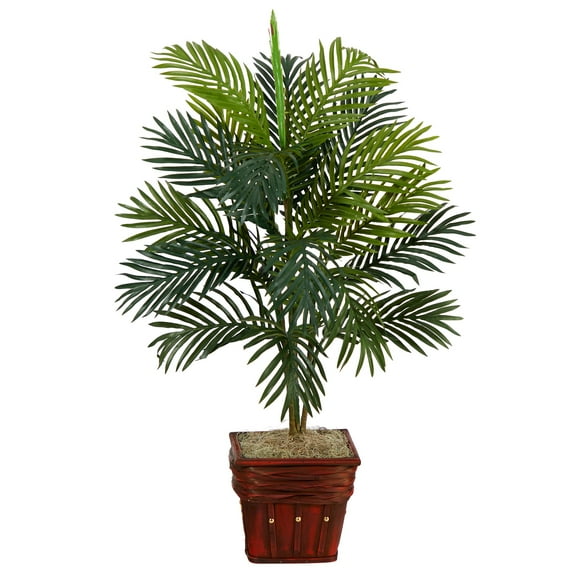 Nearly Natural 38" Areca Palm with Wicker Basket Artificial Plant in Green