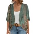 thumbnail image 2 of LEKODE Women Kimono Cardigan, Open Front 3/4 Sleeve Loose Fit, Floral Print Lightweight Sheer Fabric, Beach Swimsuit Cover Up for Summer Vacation Resort Casual Wear B Green M, 2 of 6