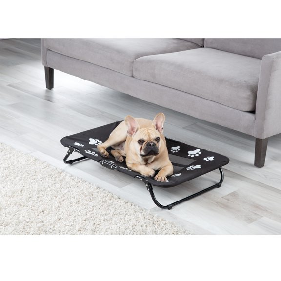 Etna Paw Print Square Folding Pet Cot - Black & White