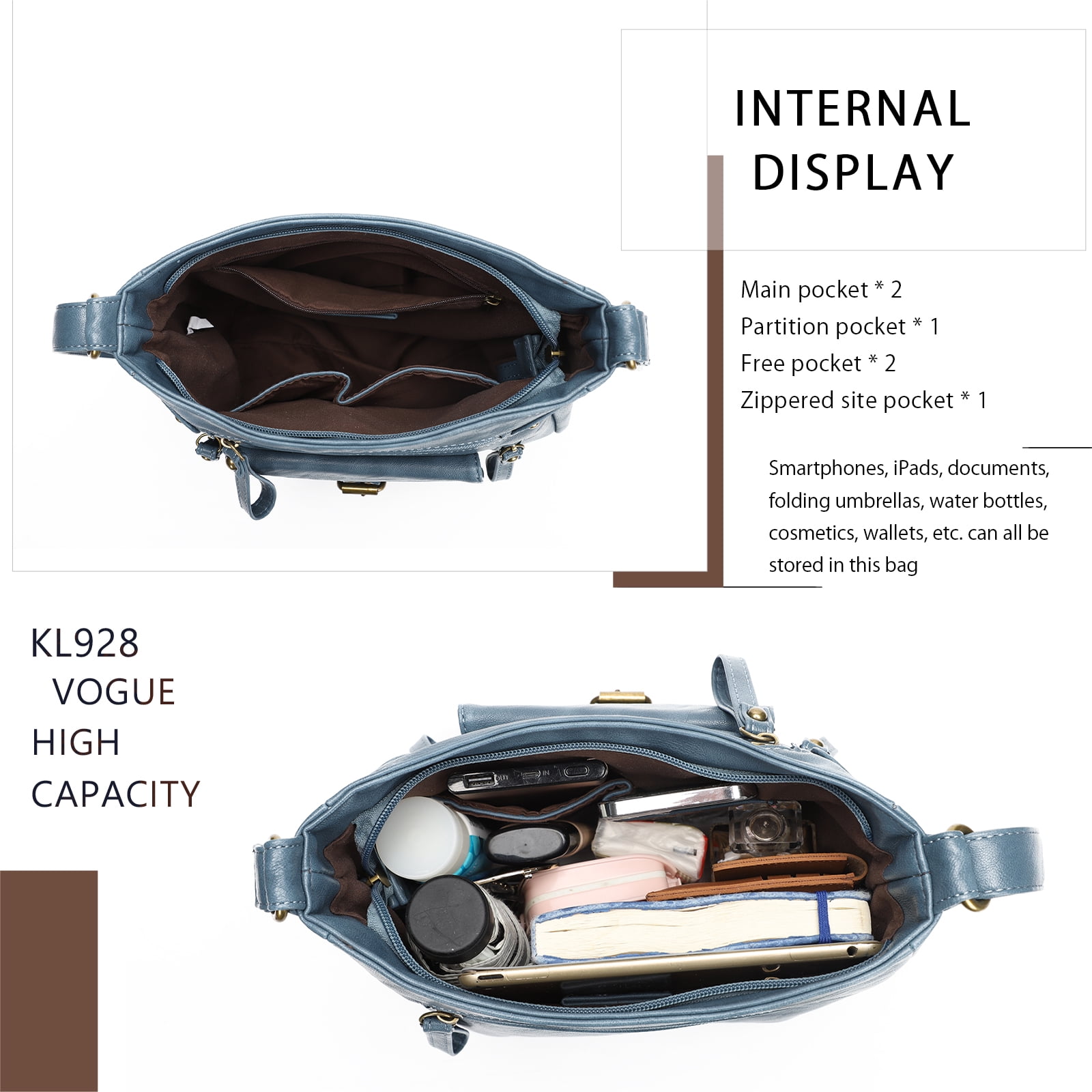 KL928 Medium Crossbody Purses for Women Handbag Leather Crossbody Shoulder Bags with Multi Pockets