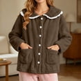 thumbnail image 5 of uublik Women's Fleece Bed Jacket with Front Pockets Button Front Cozy Lounge Wear for Sleeping Coffee, 5 of 7