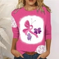 thumbnail image 2 of WREESH Womens Breast Cancer Awareness T-Shirts Three Quarters Sleeve Tops Casual Crewneck Bleach Pullover Pink Ribbon Printed Tees Summer Loose Workout Blouses Pink H, 2 of 4