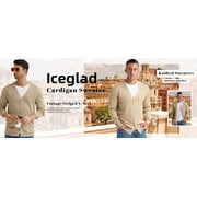Iceglad Men's Vintage Striped Long Sleeve Button Down Cardigan Sweater with V Neck Knitted Sweaters