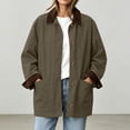 thumbnail image 5 of DISKEBUISS Women's Barn Jacket Corduroy Collar Work Coat Button Front Mid Length Outerwear with Pockets for Fall Winter, 5 of 8