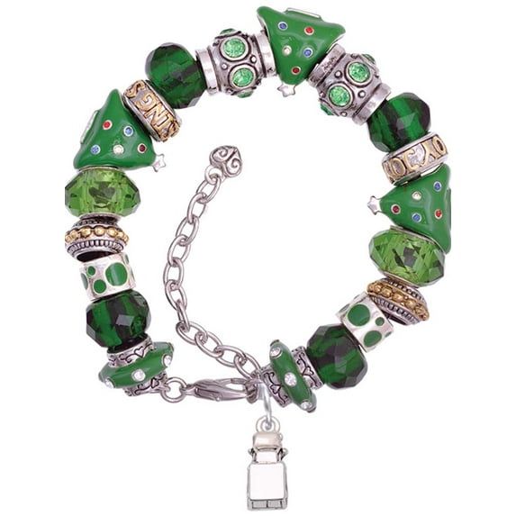 Silvertone 3-D Ambulance - Green Christmas Bead Bracelet