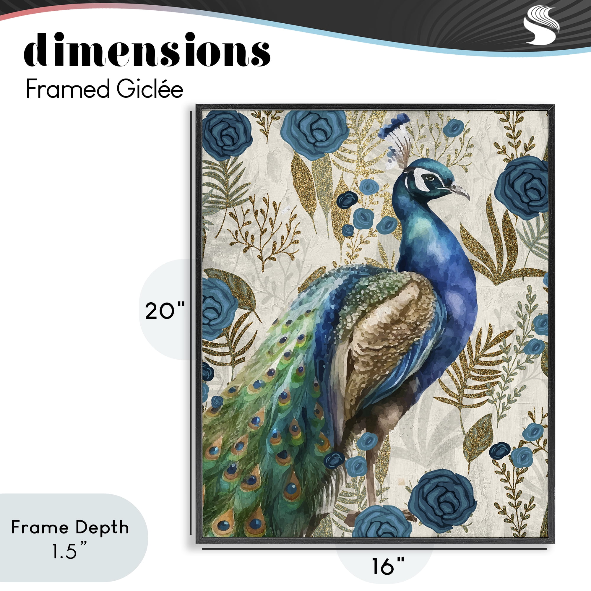 Stupell Industries Peacock Pride Botanicals Black Framed Giclee Art, design by Kim Allen