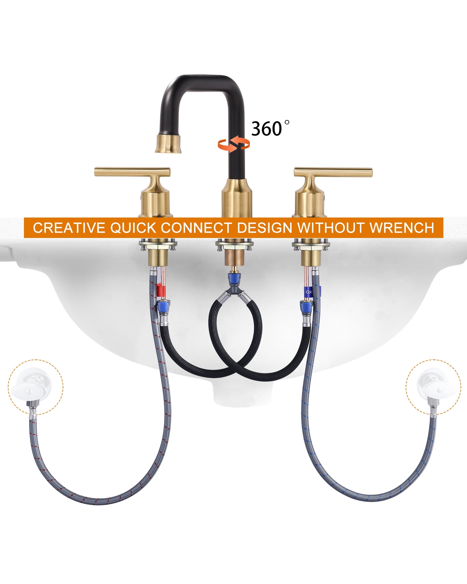 WOWOW Widespread Bathroom Sink Faucet 3 Hole with Pop-up Drain and Supply Lines(2 Pack)