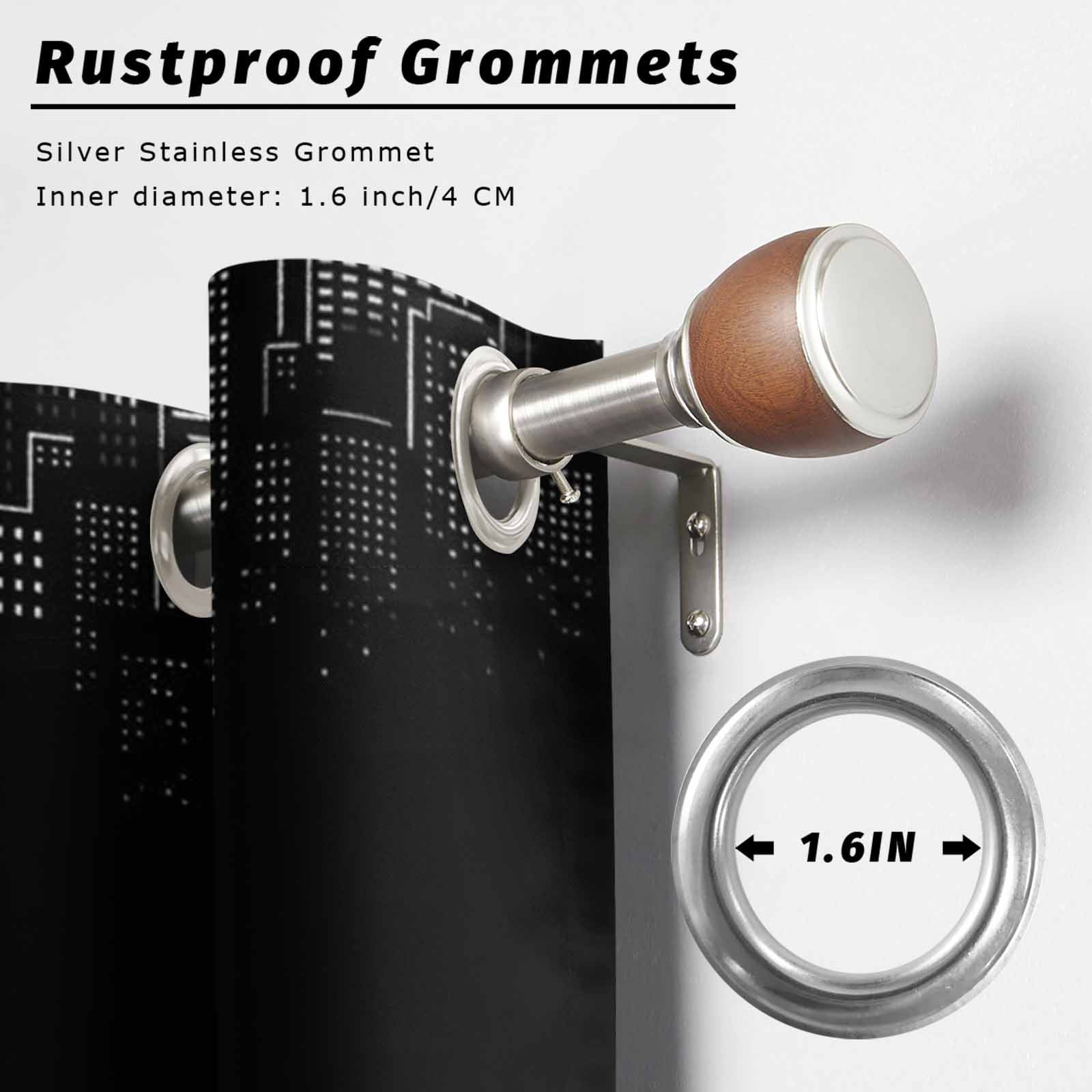 Modern Art Outdoor Curtains for Patio, Black and White Skyscrapers Night City Minimalist Sunshade Privacy Drapes Grommet Waterproof Outside Curtains for Porch/Cabana/Balcony 54"x 108", 1 Panel