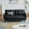 thumbnail image 6 of AODAILIHB 61" Mini Leather Arm Couch, 2 Seater Modern L-Shaped Sofa, Mid Century Modern Small Comfy Loveseat Sofa for Living Room, Bedroom, Office, Black, 6 of 9