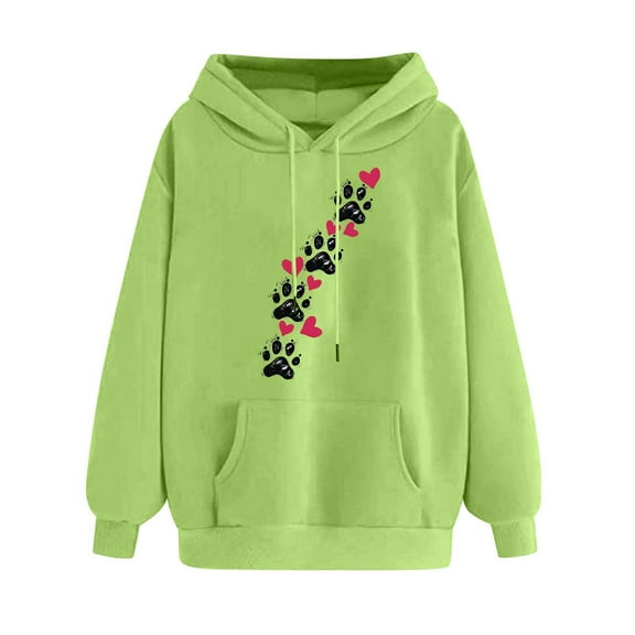 XPMWRP Women's Print Hoodies Drawstring Sweatshirt Long Sleeve Crewneck Cute Pullover Tops Fall Winter Casual Sweatshirt With Pocket Green XL