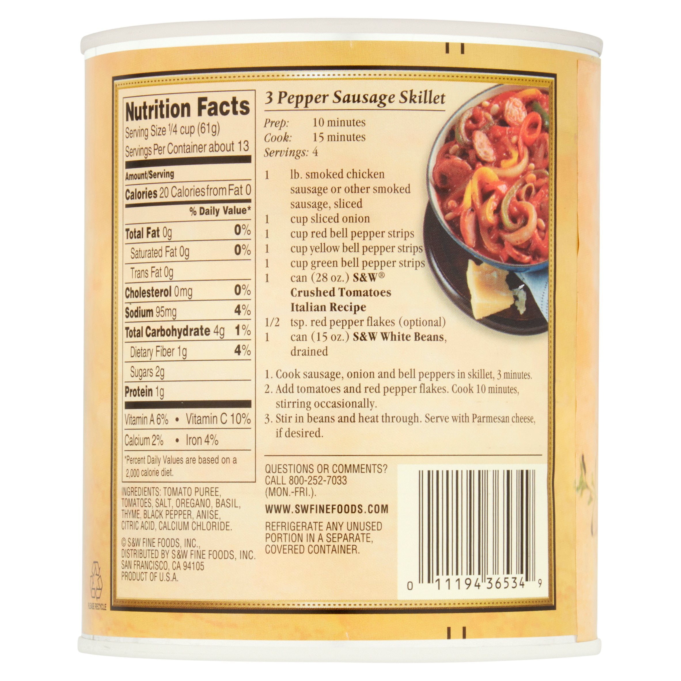 (6 pack) S&W Crushed Tomatoes with Oregano Basil, 28 oz Can
