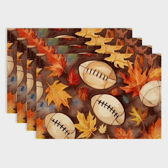 Shiartex Football Leaves Pattern Linen Dining Table Placemats Set of 4 for Birthday Parties, Christmas, Restaurants, Buffets - Home Decoration 18x12in