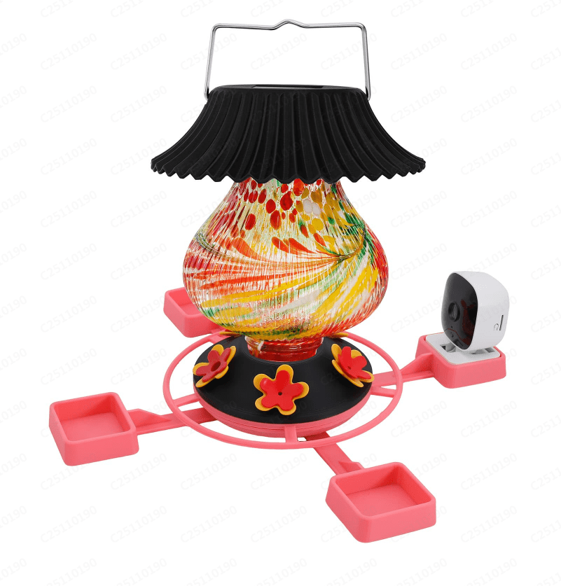 Hummingbird Feeder with Camera Solar Powered 1080P-, Automatically Identifies Species of Bird, Auto Recording, Leak-Proof Ant & Bee Proof Outdoor Hanging Feeder, for Bird Lovers