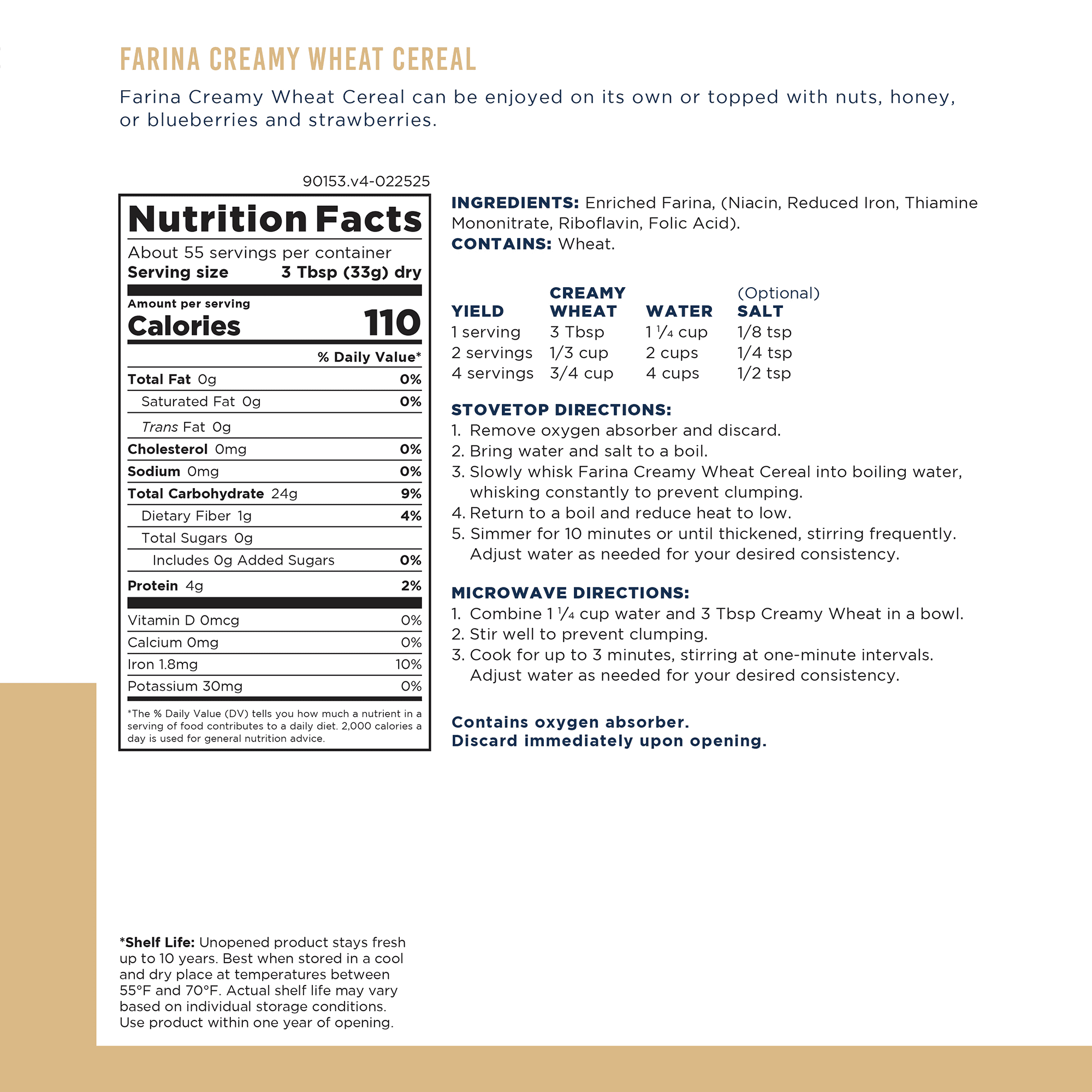 Augason Farms Creamy Wheat Cereal Can Emergency Food Supply, 55 Servings, 10 Year Shelf Life - Instant Breakfast Food and Healthy Snack
