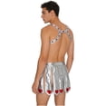 thumbnail image 4 of Aislor Mens Metallic Cupid Set Shiny Valentines Outfits Chest Harness with Slit Skirt Silver S, 4 of 7