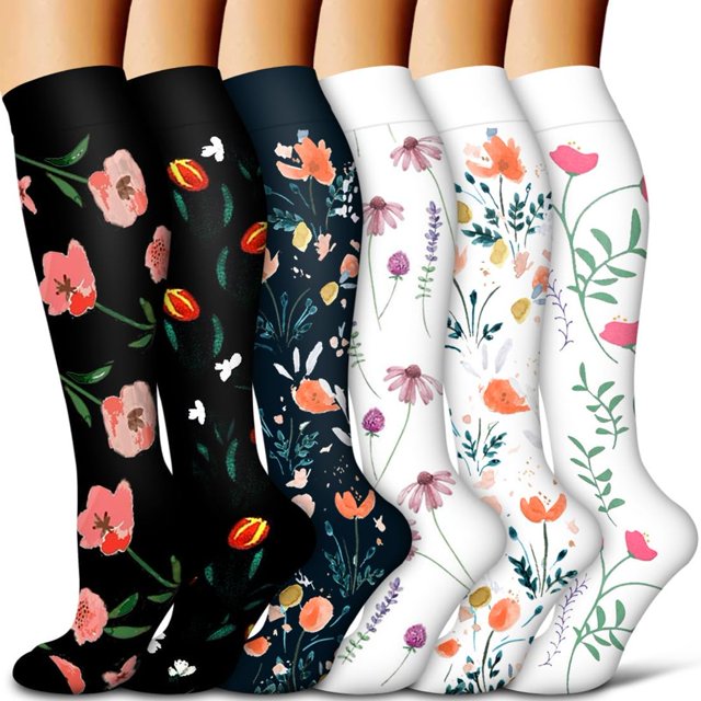 LOVEVER 6 Paires Bas de Compression pour Femmes et Hommes - Idéal pour la Circulation Course Athlétique Récupération Infirmière Voyage
