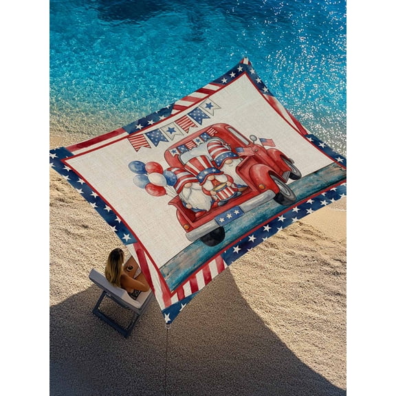 Independence Day Sun Shade Sail 12' x 16', American Flag Truck Gnome Balloon Country Linen Texture Rectangle Outdoor Sunshade Canopy, Waterproof UV Block Patio Covers for Garden Yard Beach