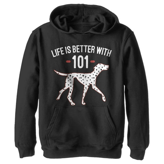 Boy's One Hundred and One Dalmatians Life Is Better With Dogs Pull Over Hoodie Black X Large