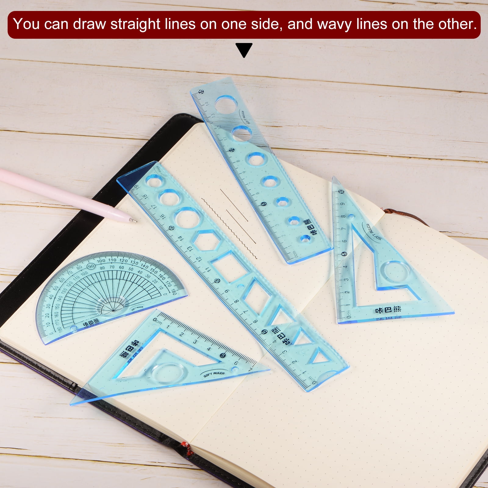 Uxcell Ruler Set 8piece 20cm Soft Straight Ruler Protractor