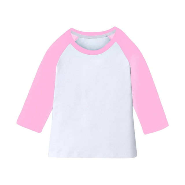 T-shirts à Manches 3/4 pour Filles Été Mignons Col Ras du Cou T-Shirts Basiques Blouse Décontractée Haut Léger