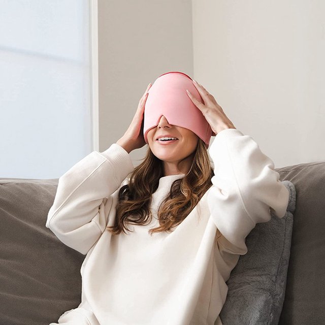 Muyoka Cubierta para cabeza de hielo Sombrero para paquete de hielo Sombrero para aliviar el dolor de cabeza C贸modo gorro para migra帽a M谩scara para migra帽a port谩til Envoltura para cabeza de hielo reu