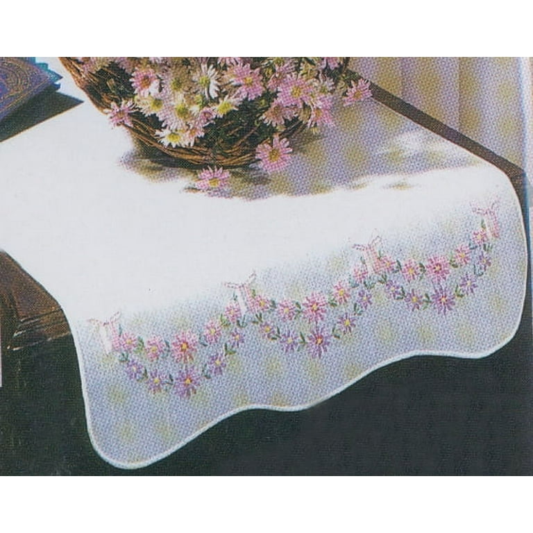 Tobin Stamped For Embroidery White Dresser Scarf 14"X39"-Petit Fleur Tobin Stamped For Embroidery White Dresser Scarf 14"X39"-Petit Fleur