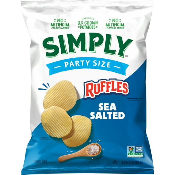 Simply Ruffles Potato Chips Sea Salt, Party Size, 13 oz