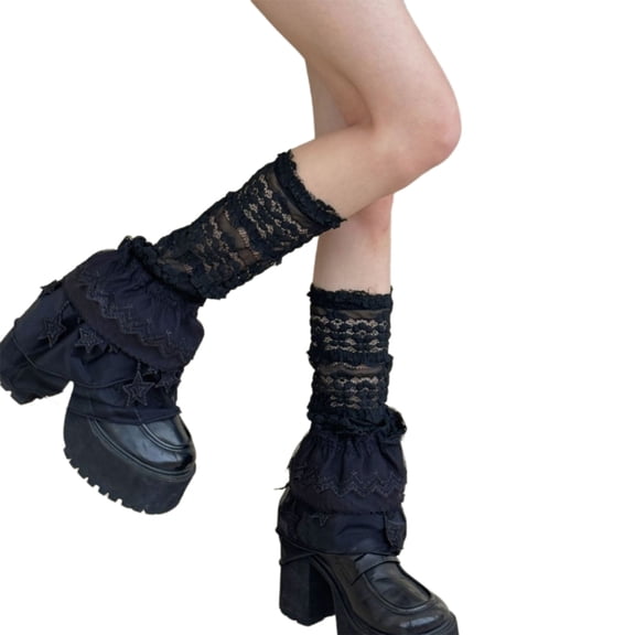 ROZYARD Women's Mesh Ruffle Lace Leg Warmer Summer Knee Highs Socks Sweet Boot Socks