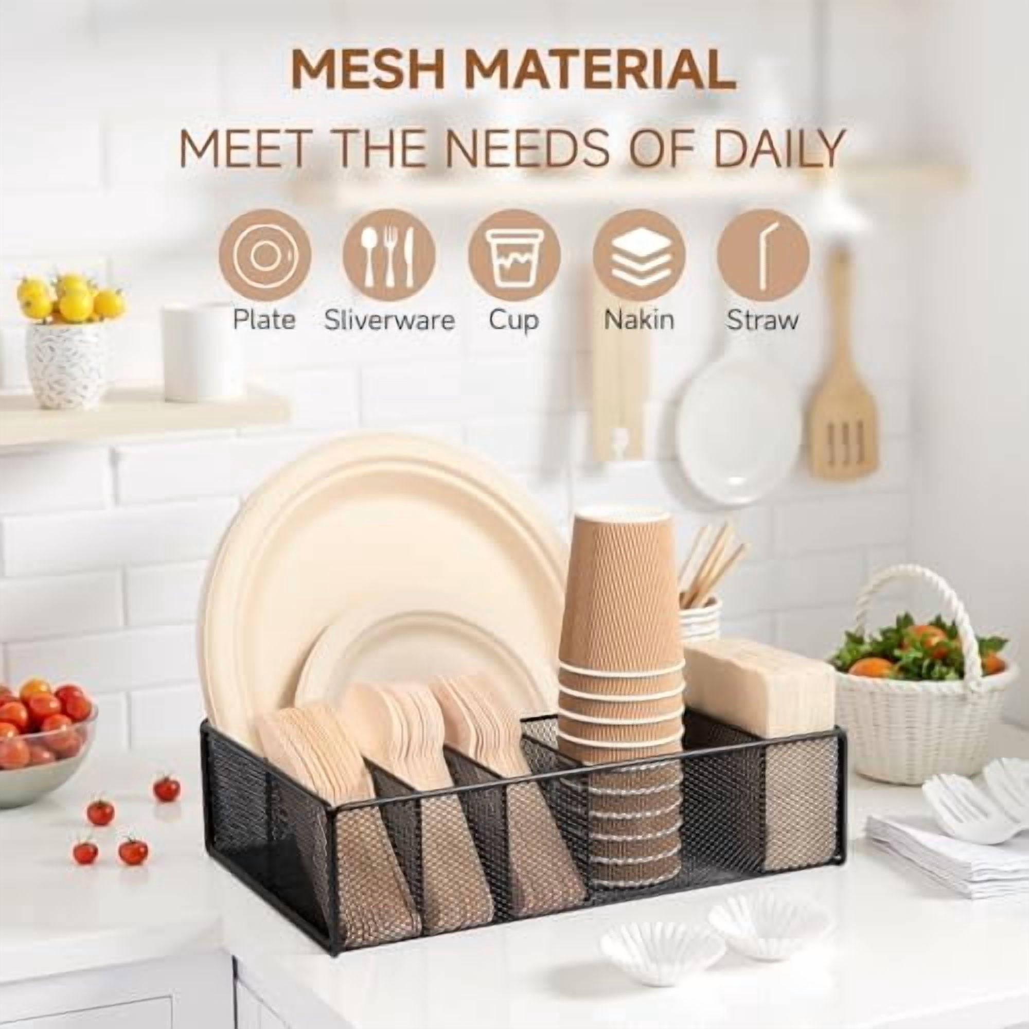 Utensil Caddy for Party - Paper Plate Holder ,Utensil Silverware Caddy Utensil Holder Paper plate Organizer with 6 Compartments for Party, Camping, Picnic
