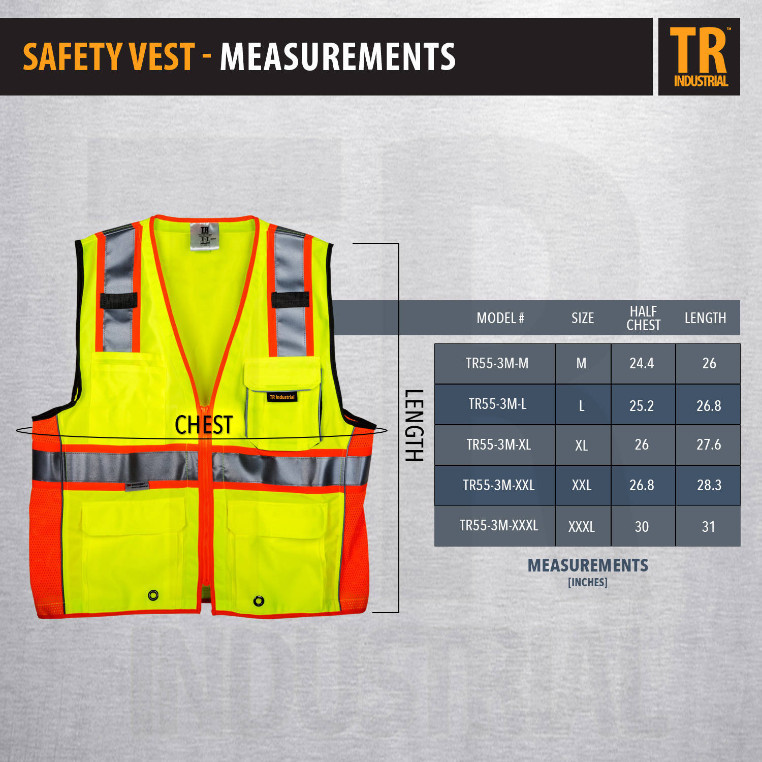 TR Industrial 3M Safety Vest with Pockets and Zipper, Class 2