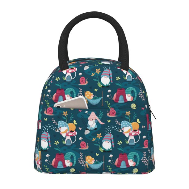 Disketp Garden Gnomes In Flower Bolsa Térmica para Almuerzo, Lonchera con Abertura Amplia y Gran Capacidad, Organizador Reutilizable para Mujeres, Hombres y Adultos
