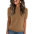 thumbnail image 2 of Short Sleeve Sweaters for Women Crew Neck Summer Tops 2026 Lightweight Knit Sweater Pullover Business Casual Outfits Lightweight Knit Sweater Khaki L, 2 of 5