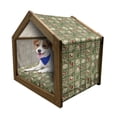 thumbnail image 1 of Christmas Pet House, Cartoon Santa Claus Trees Teddy Bears Candies Sketchy Design Print, Outdoor & Indoor Portable Dog Kennel with Pillow and Cover, 5 Sizes, Olive Green White, by Ambesonne, 1 of 5