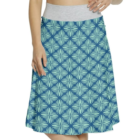 Women's Geometric Teal Plaid Blueish Design A-line Printed Skirt Casual Wear, 3XL, Seafoam and Night Blue, by Ambesonne