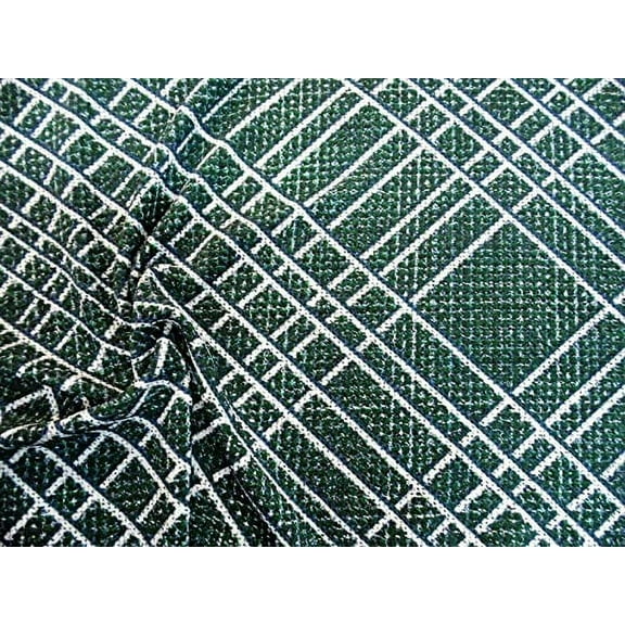 Printed Liverpool Textured Fabric 4 Way Stretch Green Blue White Lattice H701