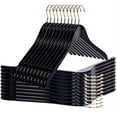 thumbnail image 4 of Quality Black Semi Curved Wooden Suit Hangers, 20-Pack Smooth Finish Solid Wood Coat Hanger with Swivel Hook, Jacket, Pant, Dress Clothes Hangers (Black - Gold Hook, 20), 4 of 6