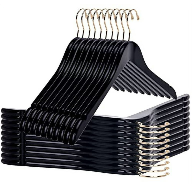 Black wooden store coat hangers