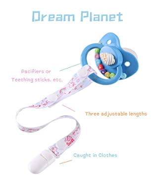 CutiePlusU Adult Pacifier Clip Adult Size Anyard Holder Clips 3 Pack-Dream Planet (Rabbits, Unicorns and Cats)