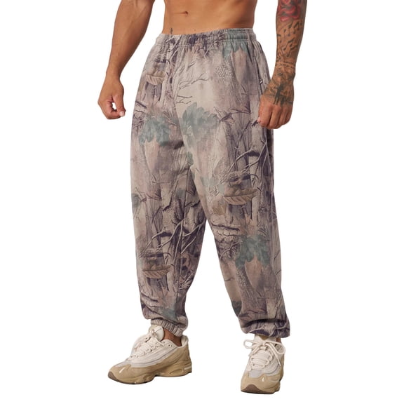 Havenx Mens Sweatpants Camouflage Graphic Sweats Straight leg Elastic Waist Trousers with Pockets Athletic Joggers Workout Casual Fashion Open Bottom Outfits,Brown L