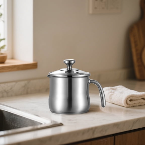 304 Stainless Steel Milk Pan, 5.5in/14cm Small Pot with Pour Spout, Tri-Ply Bottom for Even Heat, Induction Compatible for Soups & Sauce