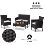 4PCS Outdoor Patio Bistro Furniture Set, All-Weather Rattan Chair Set, Conversation Furniture Sets, Cushioned Seat & Glass Table, Bistro Table Set for Porch Garden Poolside Balcony, T1631