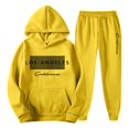thumbnail image 4 of Men's Tracksuits 2 Piece Set Letter Print Relaxed Fit Hoodie Sweatshirt and Joggers Sweatpants Sets Comfortable Fall Fashion Sport Suits Winter Clothes Outfits Yellow M, 4 of 4