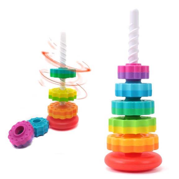 Montessori Rainbow Tower Toys for 12-24-36 Month, Spinning Stacking Toys for 1-3 Babies, Sensory Toys for Toddlers Age 1 2 3, Christmas and Birthday Gifts Suitable for Boys and Girls