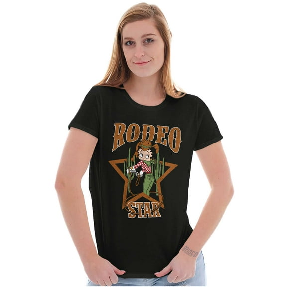 Betty Boop Cowgirl Rodeo Star Cartoon Women's T Shirt Ladies Tee Brisco Brands S