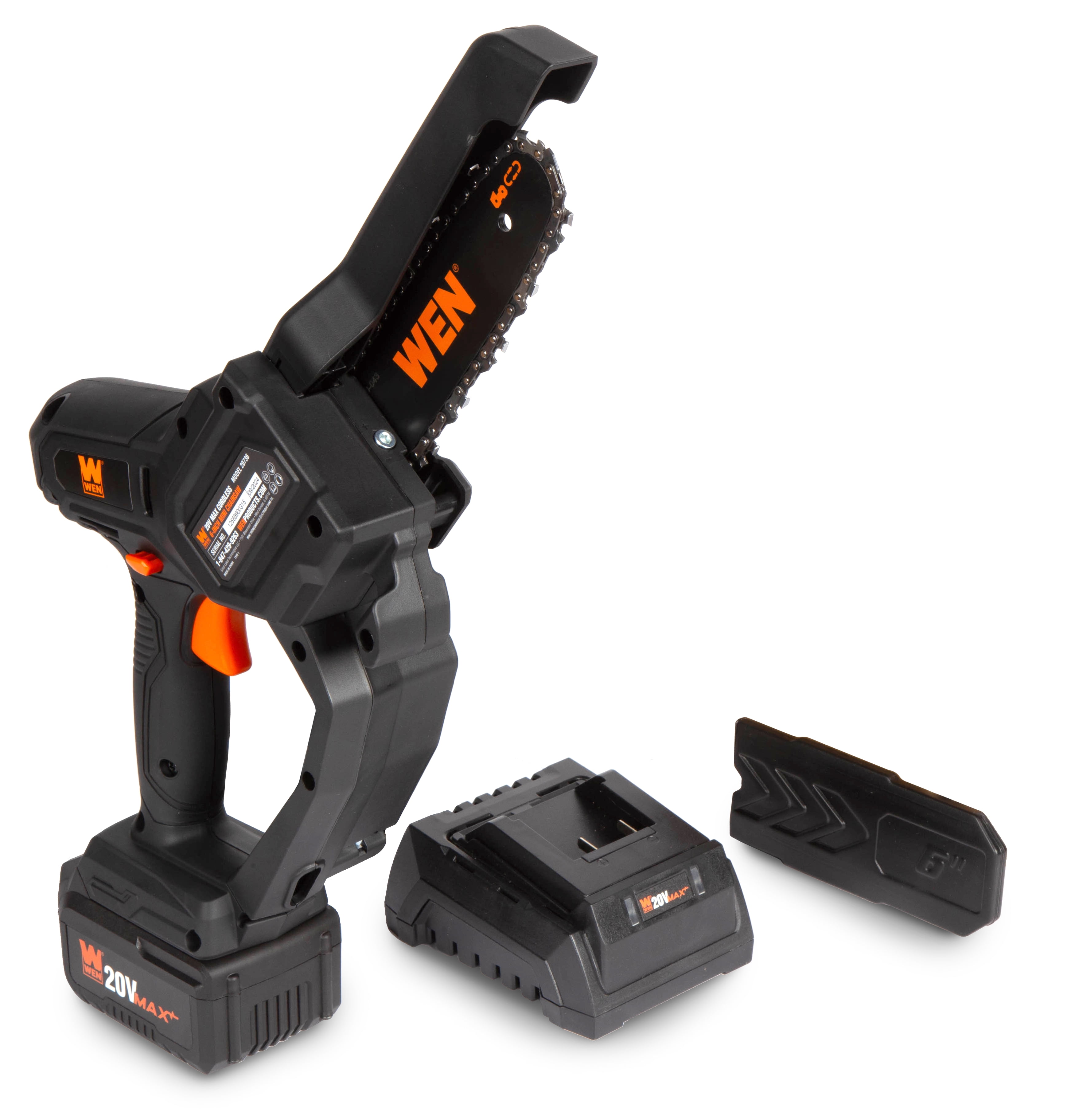 WEN 20V Max Cordless Mini Chainsaw with 6-Inch Bar, 4Ah Battery and Charger