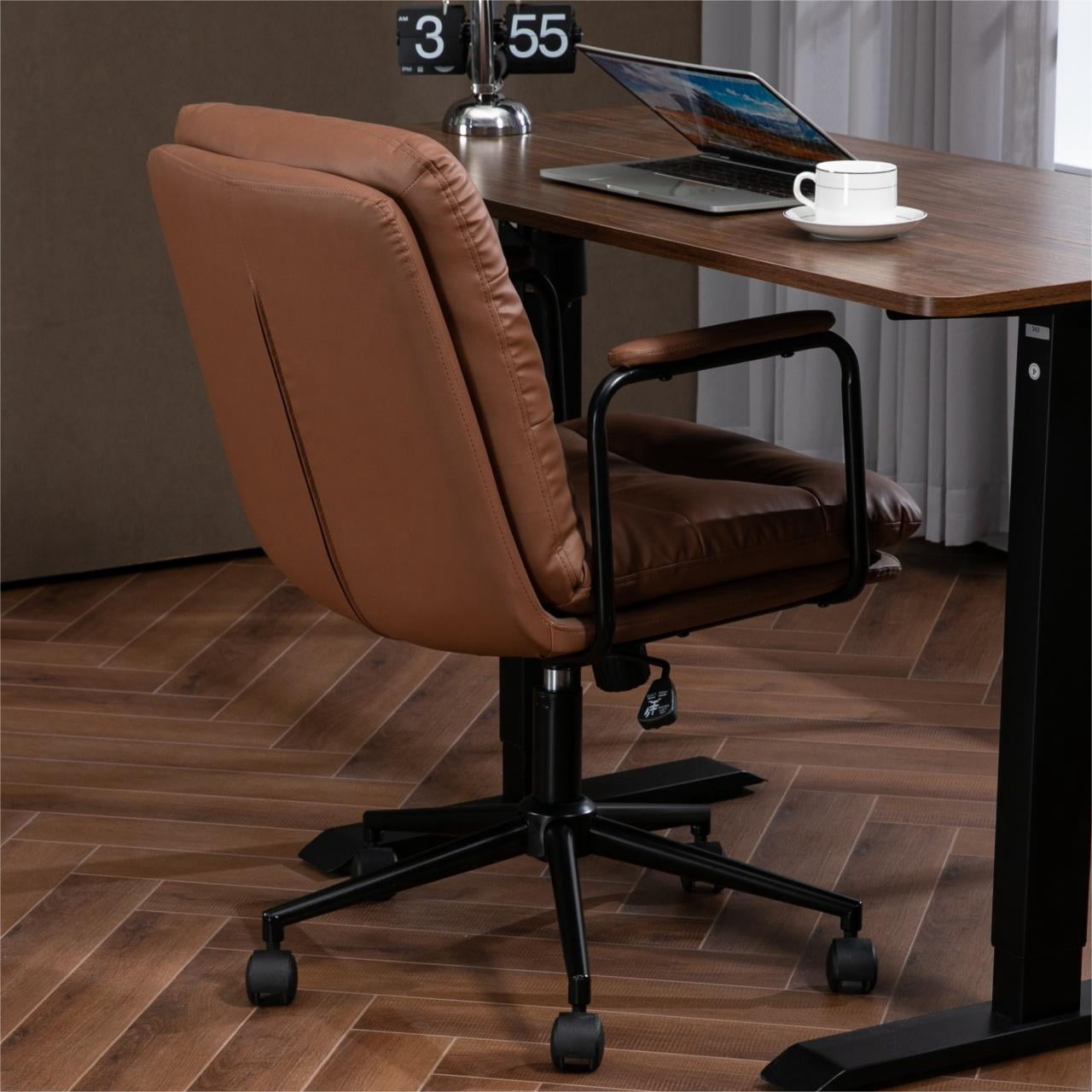 Office Chair Desk Chair Computer Chair Ergonomic PU Leather Swivel Rolling Chair Desk Task Chair with Padded Armrest,Brown