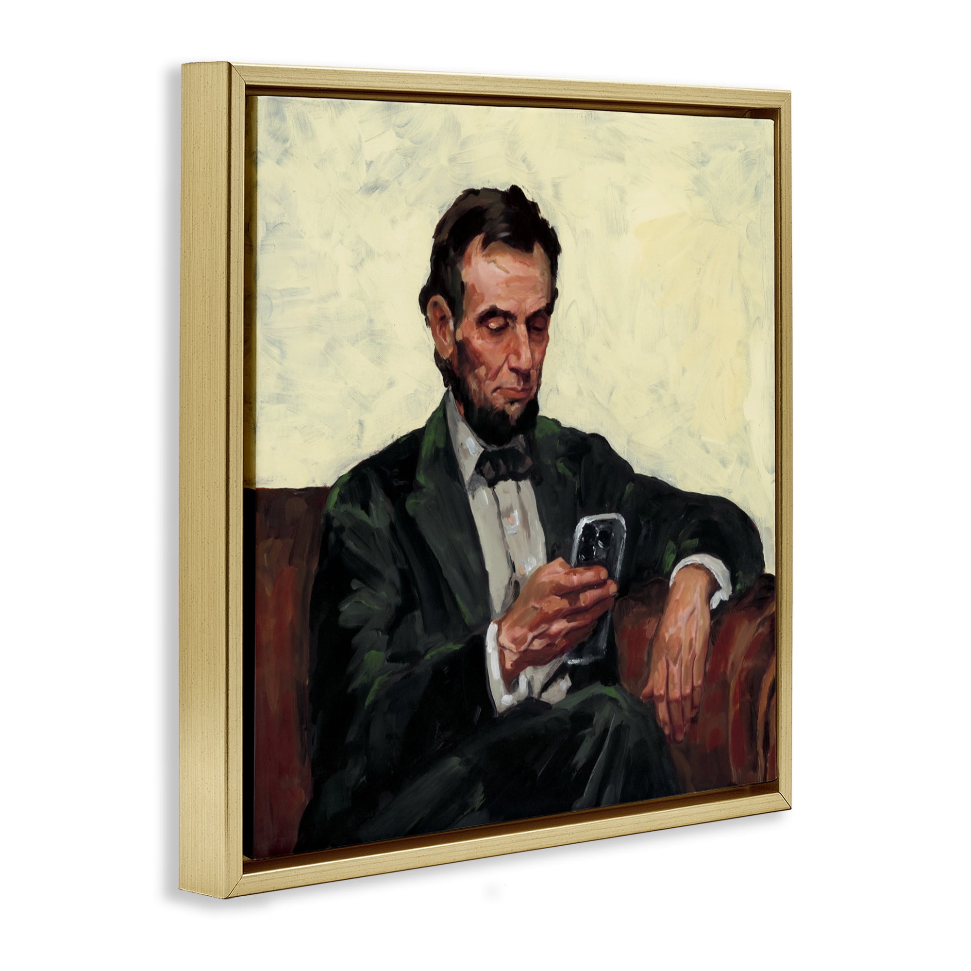 Stupell Industries Abe with Cellphone Gold Framed Floater Canvas Wall Art, design by Studio Bautista