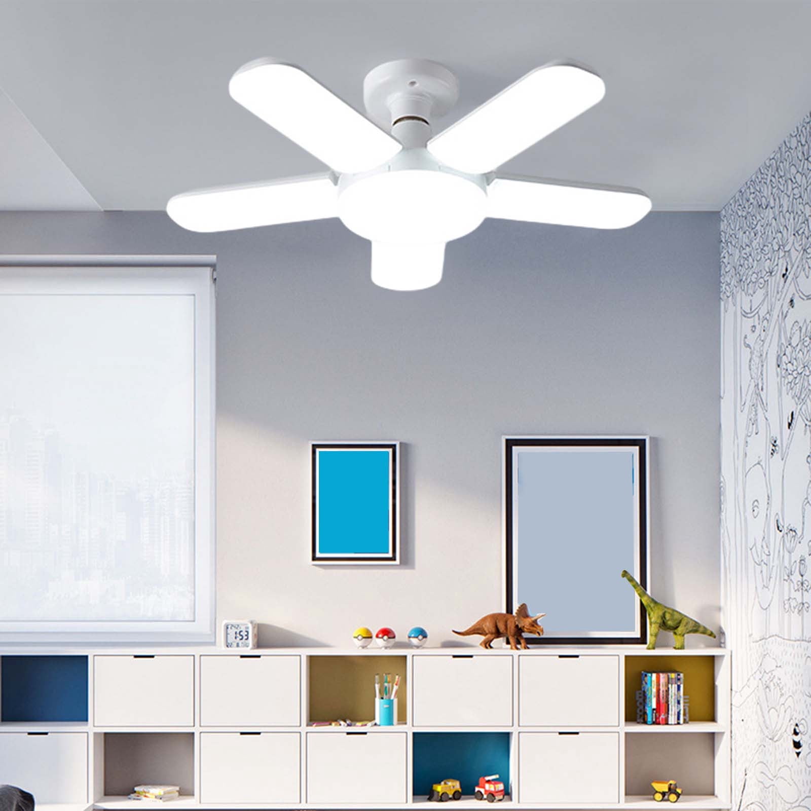 Tuphregyow LED Garage Lights 80W Deformable LED Garage Ceiling Lights With 5 Adjustable Panels E26 LED Shop Lights For Garage Basement Barn Light b.White