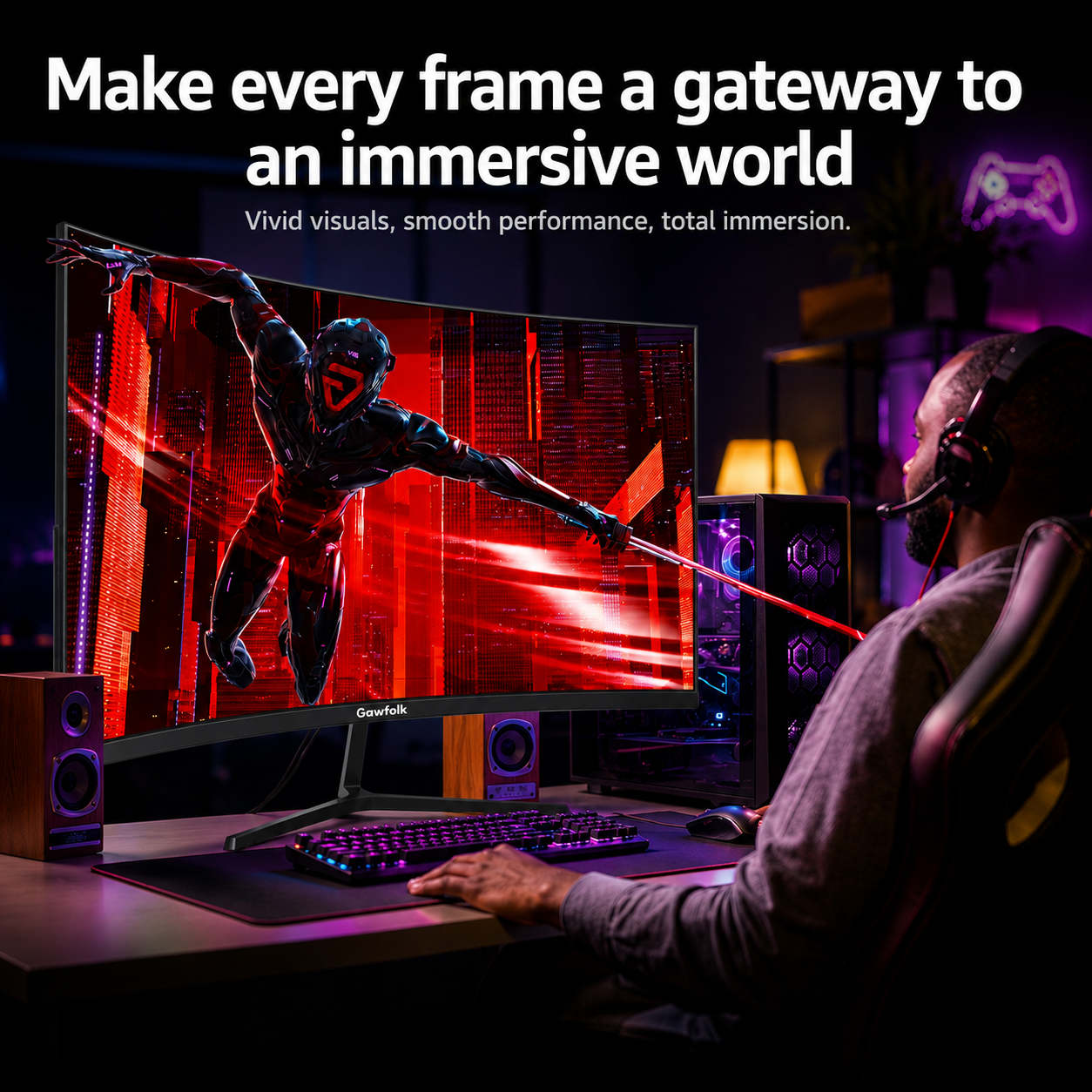 Gawfolk 27-Inch 200Hz Curved Gaming Monitor photo 3
